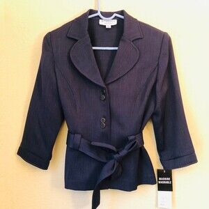 Studio I Petite Women's Blazer Size 6P Navy Blue Buttoned & Belt Preppy Career